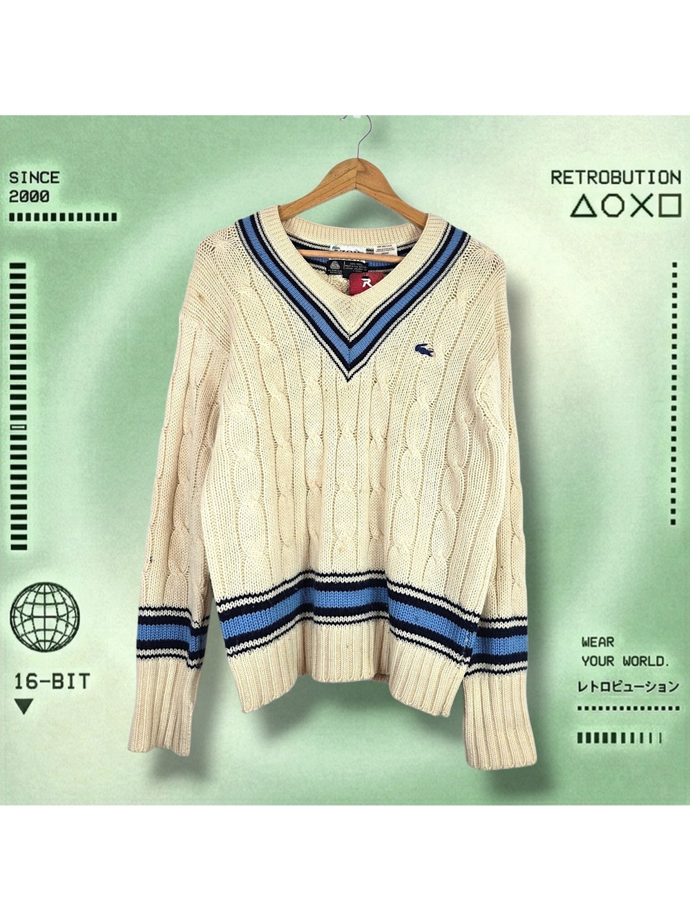 Vintage 80s Lacoste Izod Wool Knit Sweater White Size L